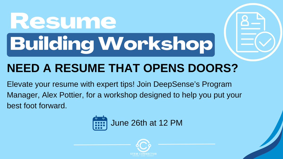 Ready to elevate your career? 🌟 Join us on June 26th at 12 PM for an exclusive resume workshop  Learn expert tips to craft a standout resume and put your best foot forward. 

Registration: tickettailor.com/events/stemcon…