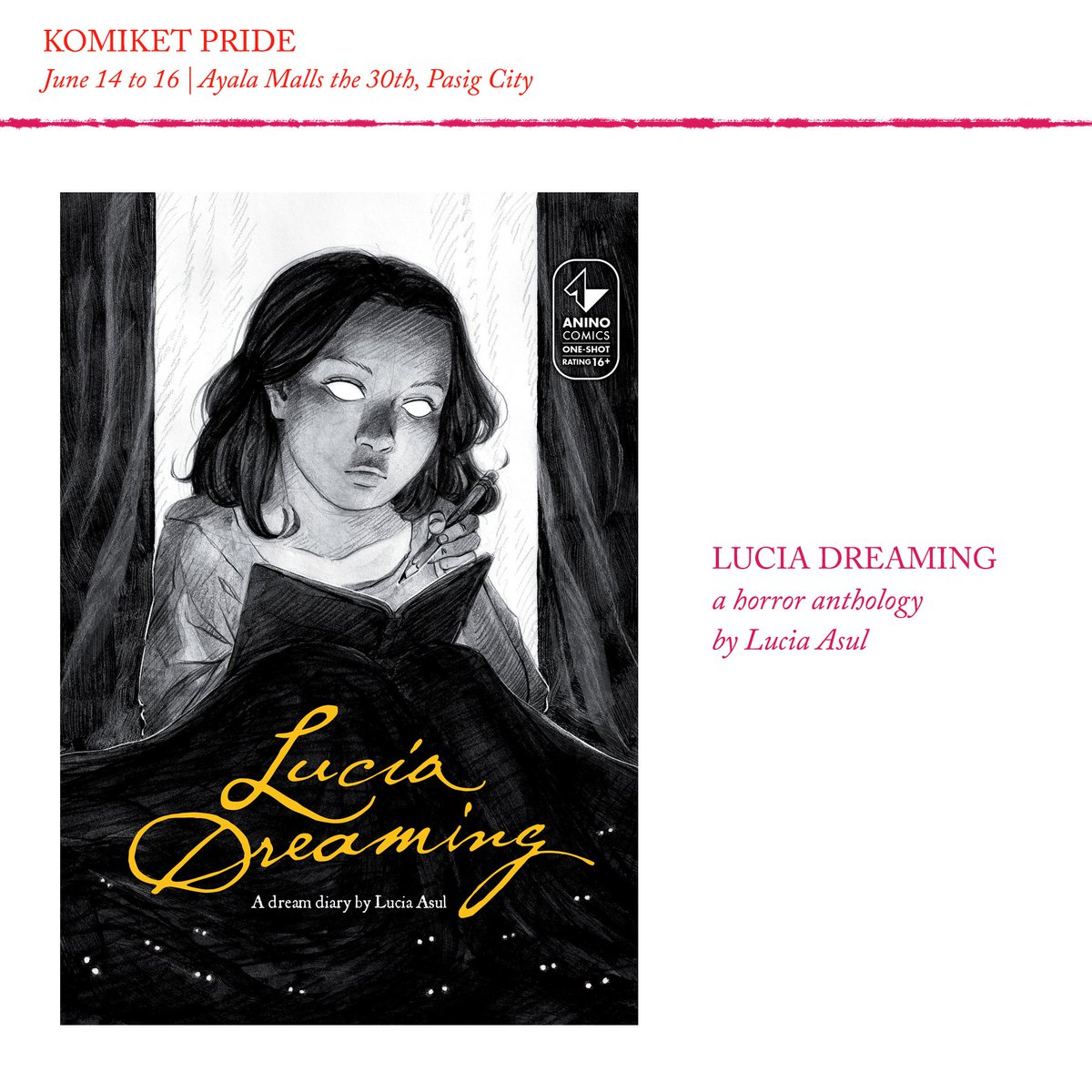 luciaasul's tweet photo. Hey, everyone! I'll be at Komiket Pride this weekend, June 14-16 at Ayala Malls the 30th, Pasig City! 🌈

I'll be selling copies of my graphic novel, Lucia Dreaming, art prints, and other merch. See you all there! 

#komiket2024 #komiketpride #pridemonth https://t.co/zjfulOGTyq