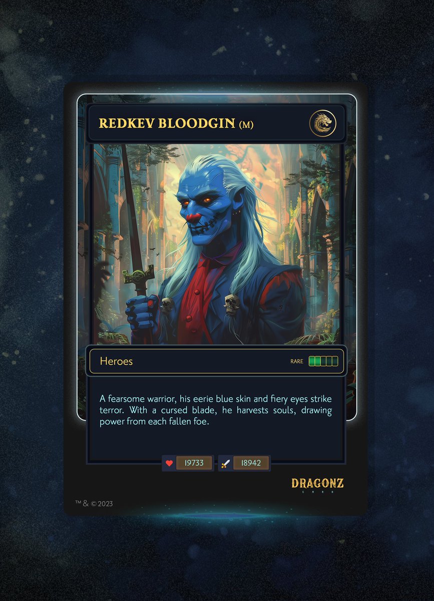 🐉Introducing Redkev Bloodgin (<a href="/ReDKeV32/">ReDKeV</a>).

A fearsome warrior, his eerie blue skin and fiery eyes strike terror. With a cursed blade, he harvests souls, drawing power from each fallen foe.

Join our Dragonz Land Bot 👉 
t.me/dragonz_land_b…