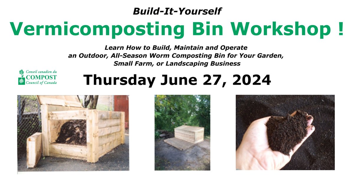 Build-It-Yourself
Vermicomposting Bin Workshop !

Thursday June 27, 2024
9:30 am to 4:00 pm
Utopia Hall &amp; Farmland,
Soil-Health Research Initiative
8396 6th Line, Utopia, Ontario
(about one hour north of Toronto, west of Barrie)

Register Here:
eventbrite.ca/e/vermicompost…