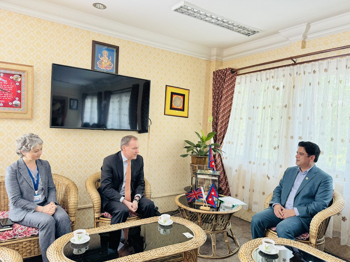 H.E. Mr.<a href="/RobFennFCDO/">Rob Fenn</a>, British Ambassdor to Nepal, paid a courtesy call on Hon. Minister for Industry, commerce and supplies @Mpbhandariji , today. During the meeting, various matters of the Nepal-UK relations,with a special focus on the promotion of bilateral trade were discussed