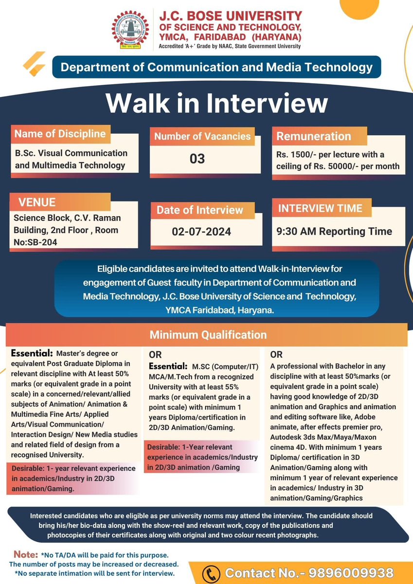 PAWANSINGHMALIK's tweet image. Job opportunities in #Animation, #Visual_Communication in Media Department of J.C.Bose University, Faridabad. 

#cmt #media #vfx #animation_institute #maya #2d #3d