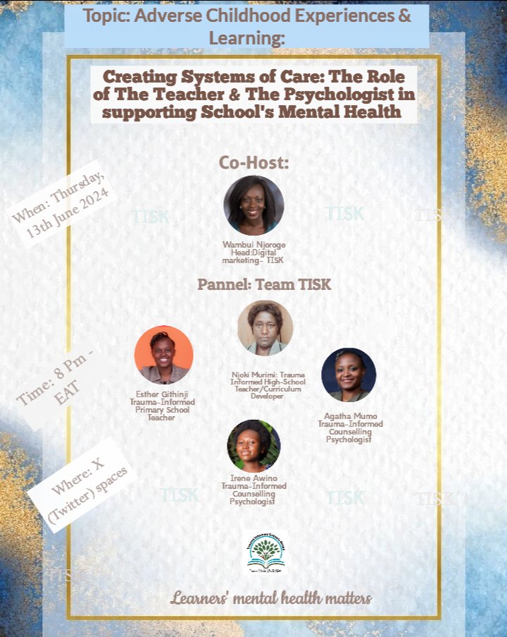 traumasch_kenya's tweet image. A school is a community.

A community of teachers, parents and learners

How can adults in this community form support systems for the learner?

Well, join TISK team tomorrow for more insights!

*Set a reminder
*Tag a  parent 
 *Tag a teacher
#ACEsandlearning
#Schoolsmentahealth