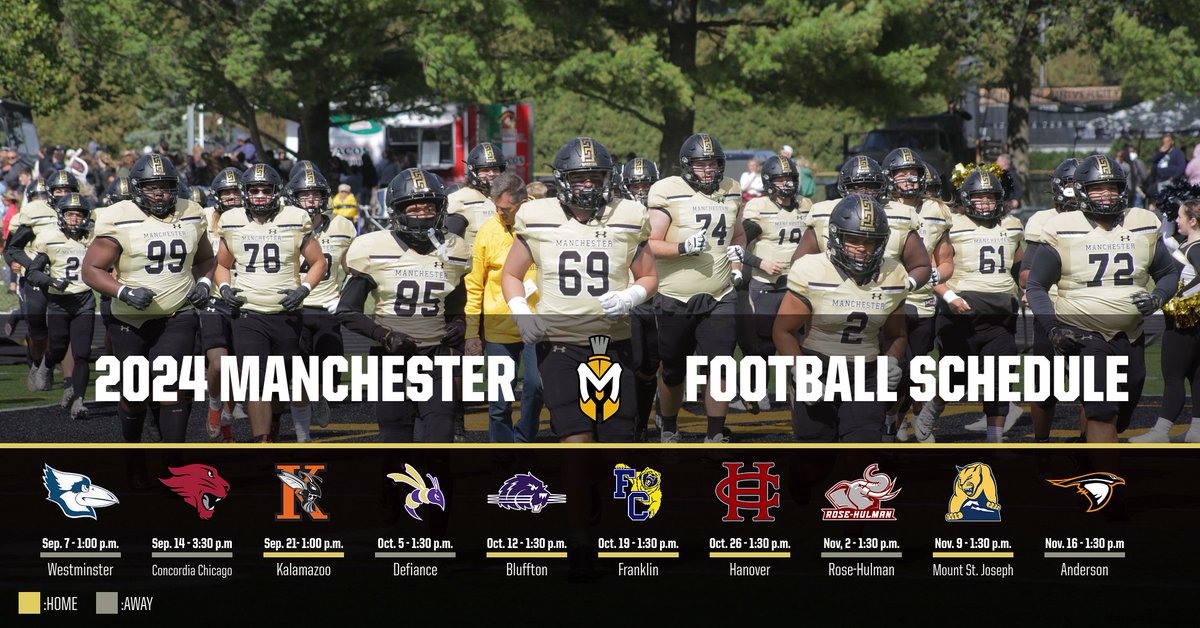 MUSpartans's tweet photo. FB: Mark your calendars Spartan football fans - the 2024 schedule has been announced! Manchester's 10-game schedule features five games at home &amp; five on the road.

Read: https://t.co/Wh8tSGchCV

#MUSpartans | #SpartanPride https://t.co/2Rxvo3xhKZ