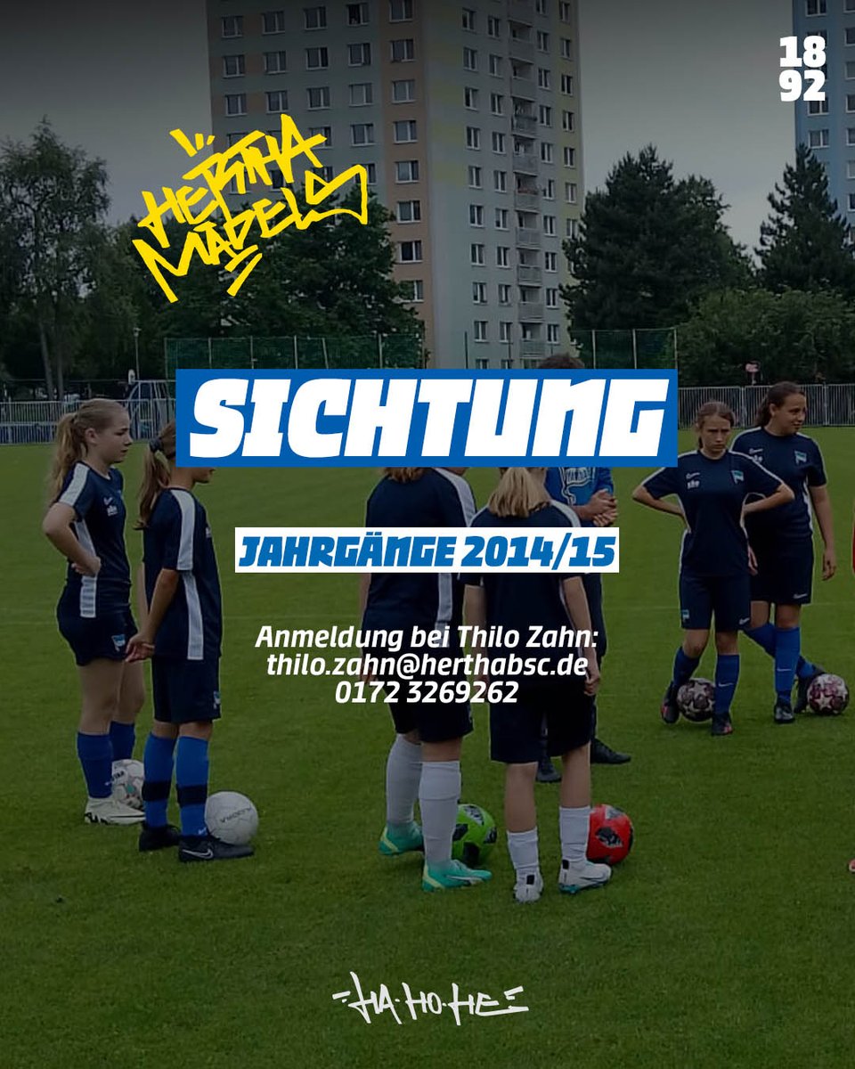 HerthaBSCFrauen's tweet photo. Wir suchen talentierte Spielerinnen der Jahrgänge 2014/2015. 💙
Zur Anmeldung und Terminvereinbarung wendet euch bitte vorab an unseren #BSCU13-Trainer Thilo Zahn: thilo.zahn@herthabsc.de oder 0172 3269262
#HerthaMaedels #HaHoHe https://t.co/sGECw2wUYU