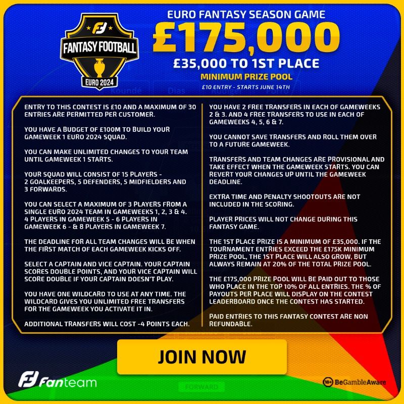 allaboutfpl's tweet photo. 🤩💰Euro Fantasy Season Game Giveaway

▫️Follow @FanTeamOfficial
▫️Repost &amp; Like this💪
▫️Comment your Fanteam ID👇

One winner will get a free ticket to the £175K game!

Join➡️ https://t.co/ZGQuDokfyB

New users get a free entry to the Euro game with a min deposit of £10✅

#ad https://t.co/asnLcpicWC