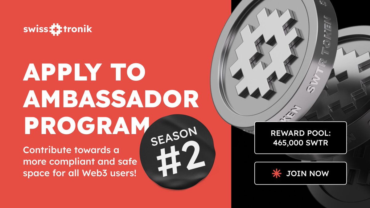 swisstronik's tweet photo. 🚀⚡ Applications for Season #2 of our Ambassador program are now open!

After receiving 500+ applications for Season #1, we’re launching Season #2 with the following rewards:
✅ Reward pool of $279,000 in SWTR
✅ Exclusive NFTs, events, and other benefits for top participants
… And more!

👉 Apply (or reapply!) here: https://t.co/UFxNt9ILhm

⏰ Application deadline: June 26

Learn more here: https://t.co/eGFfqpedVJ