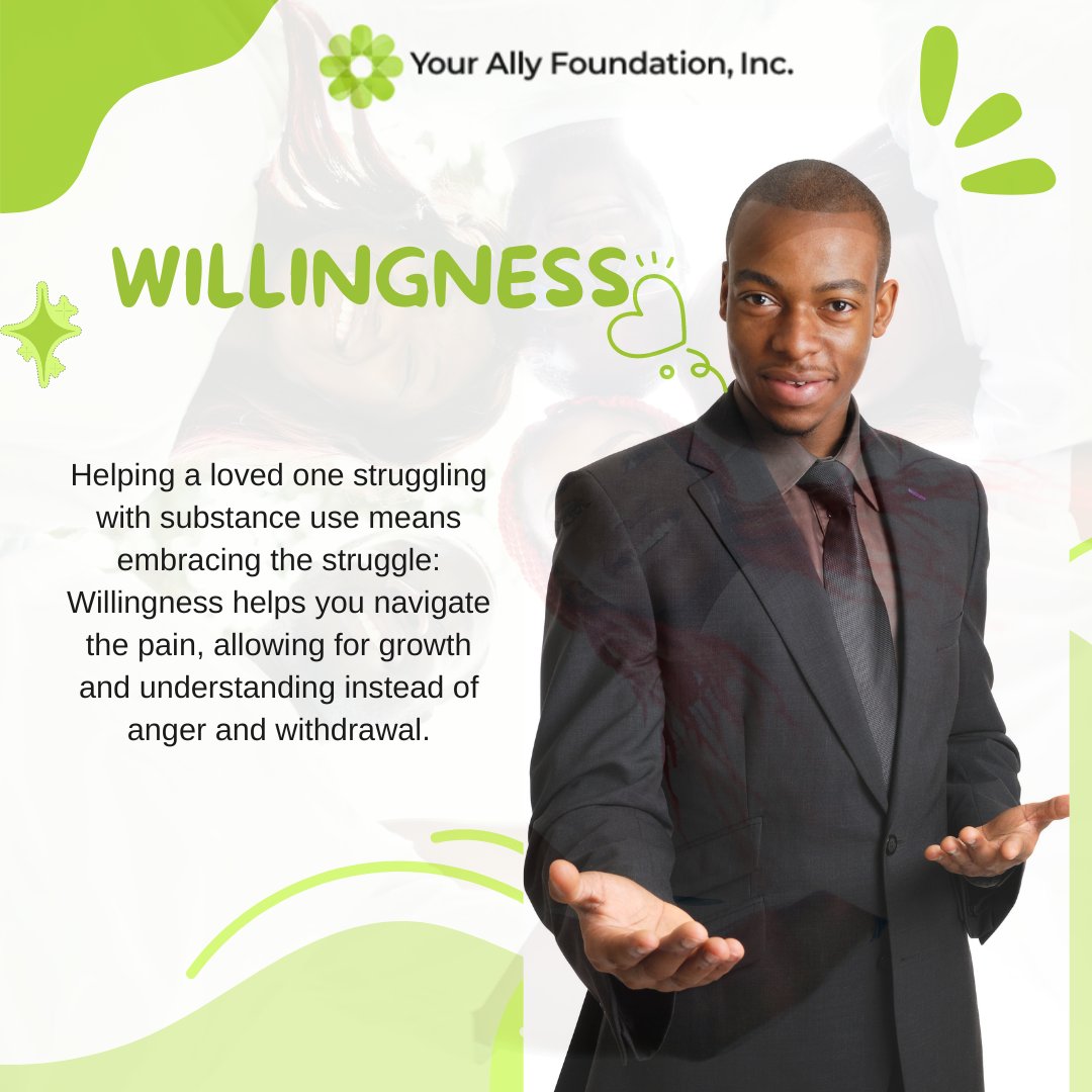ally_foundation's tweet photo. #InvitationToChange
#HelpingWithAwareness
#Willingness
Helping a loved one struggling with #substance use means embracing the #struggle.
Willingness helps you navigate the #pain, allowing for growth and understanding instead of anger and #withdrawal. https://t.co/Ez2LyDEd5D
