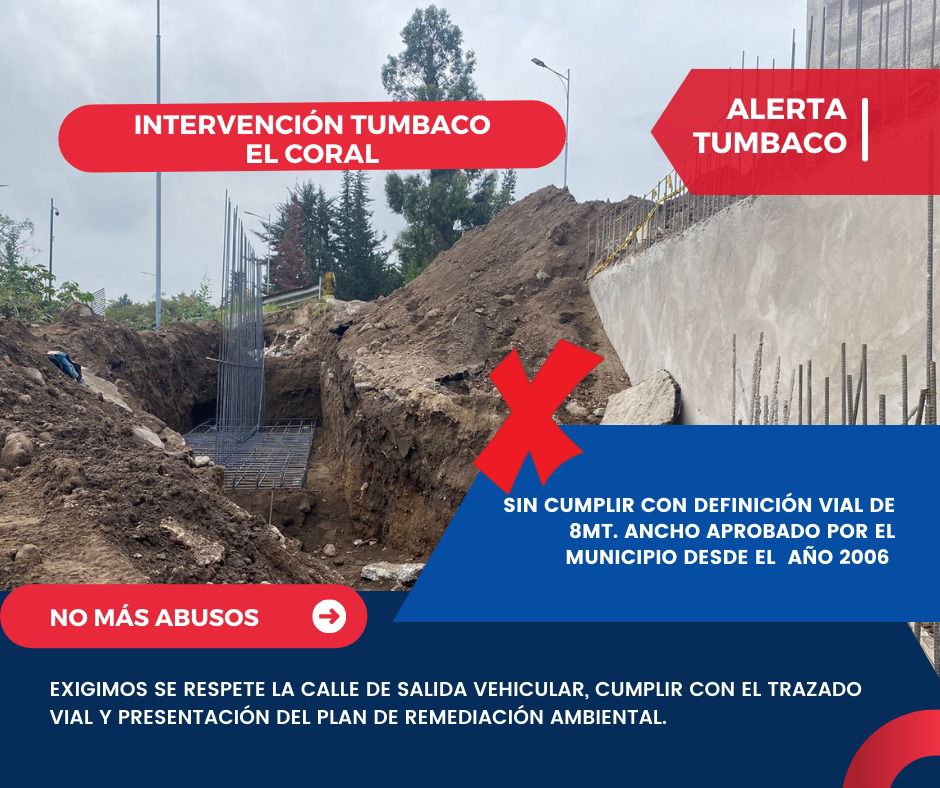 #Comunidad 
Vecinos del sector de Rumihuayco denuncian que la construcción del nuevo Coral en Tumbaco cerró el paso de la calle José Ignacio Canelos ( calle de la quebrada ) y se está botando tierra y material a la quebrada.  <a href="/pabelml/">Pabel Muñoz L.</a> <a href="/ambientequito/">Ambiente Quito</a> <a href="/zonaltumbaco/">Zonal Tumbaco</a> <a href="/amcquito/">Agencia Metropolitana de Control</a>
