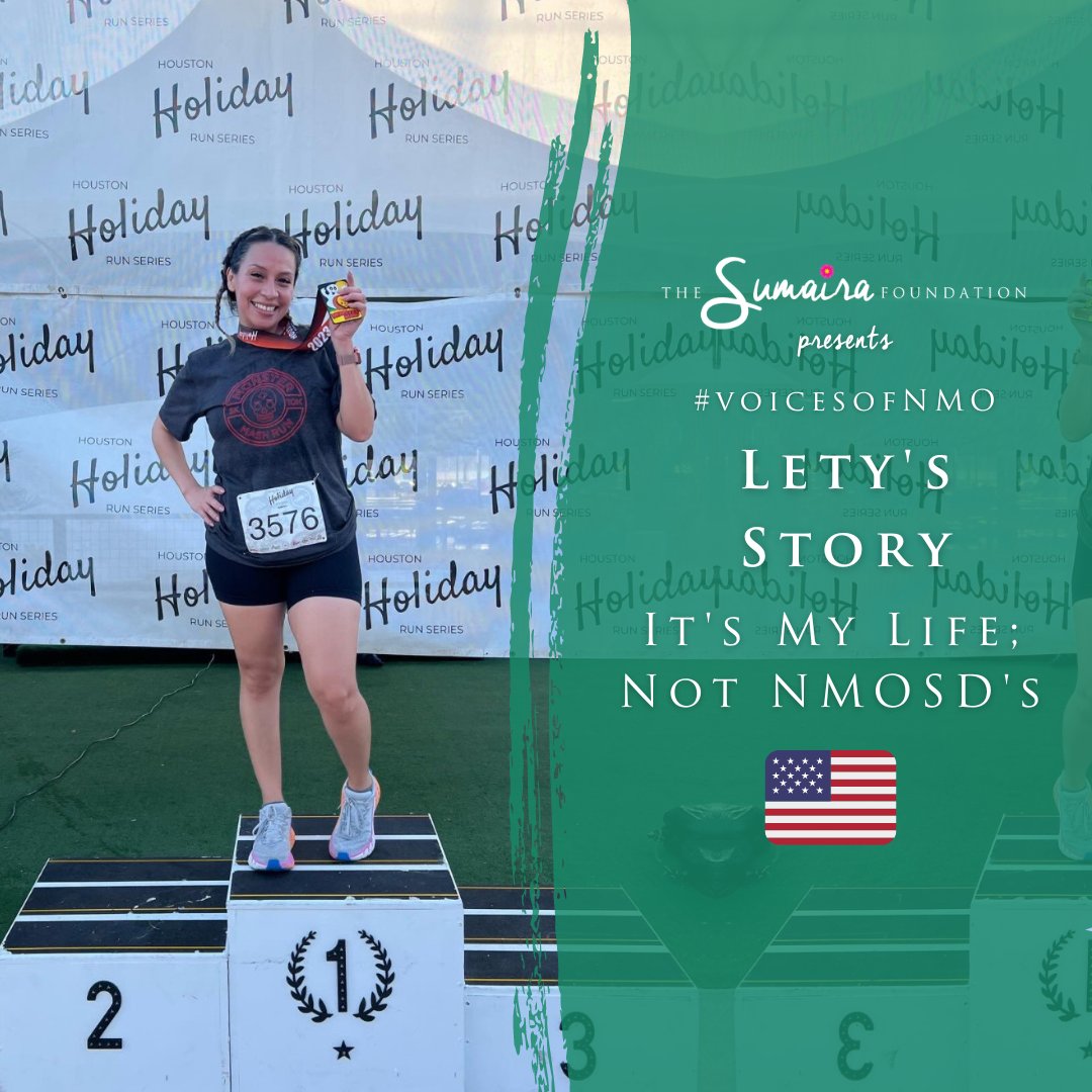 Lety was a passionate surgical tech when her symptoms began.

She was initially misDX'ed w/ #MS &amp; correctly diagnosed w/ #NMOSD by Dr. Fernando Cuascat at Baylor. 

With a successful treatment plan, Lety is now winning 1st place at 5ks! 

Read her story:
sumairafoundation.org/letys-story-it…