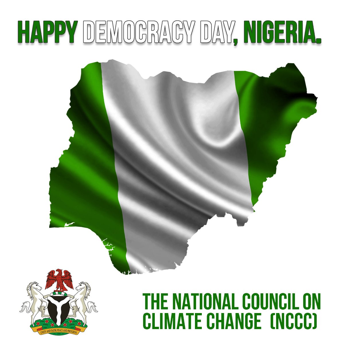 Climategovng's tweet image. Today, as we celebrate governance by the people, of the people, and for the people, we will continue to strive for a greener, just and inclusive future for all Nigerians.

Happy Democracy Day from all of us at NCCC.

#ClimateAccountabilityTransparency (#CAT)
#NigeriaGreenEconomy
