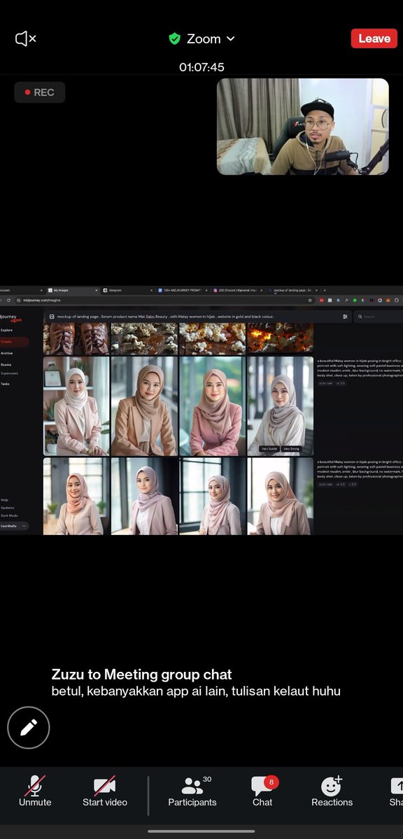 khalifahapak's tweet image. Memang padu habis kelas Midjourney Advance by @hazrilhafiz11. Memang detail sangat ajar macam mana nak generate gambar guna AI. 

Siap ajar lagi macam mana trick nak guna Midjourney free. Tak menyesal join kelas ini. Recommended untuk korang join.

#ai4biz