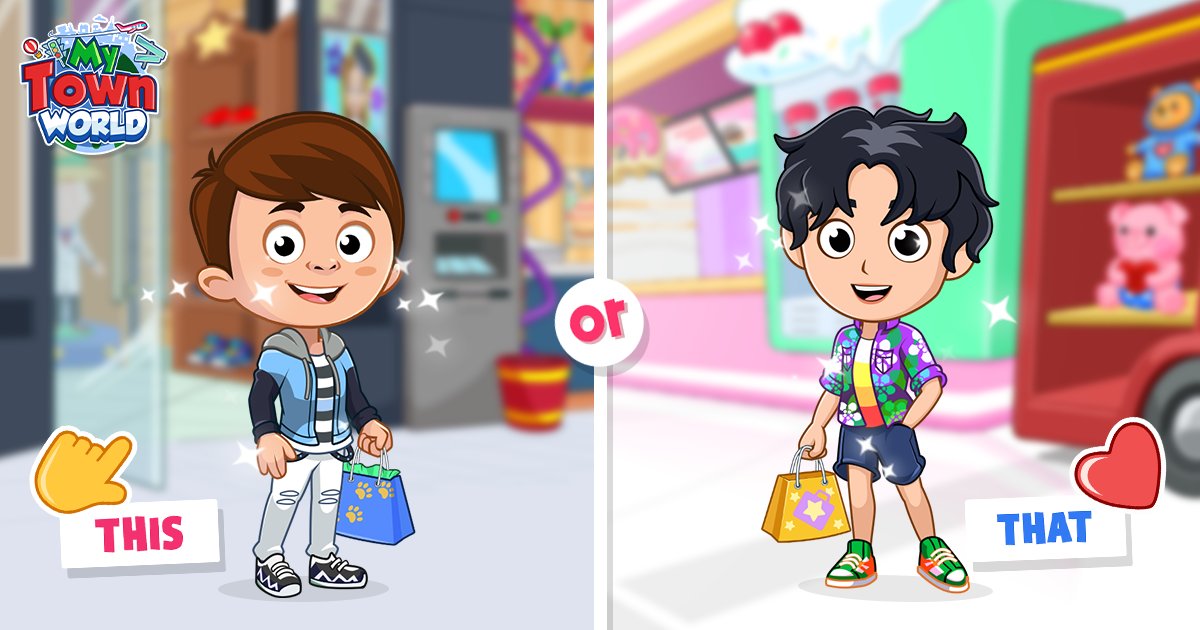 MyTownGames's tweet photo. Which one looks the coolest? 🤩 #thisorthat
.
.
.
Get these outfits at the #mytownworld shopping mall!🛍️👕👖 Play here 👉 https://t.co/EcZvxiTlnY
#kidscollections #kidscreen #dollhouse #creativekids #dressup https://t.co/ndqBB39qr9