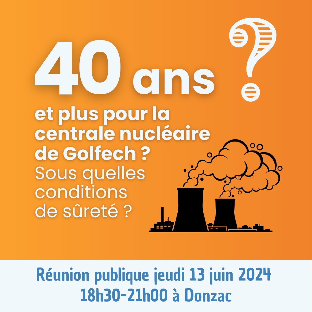 anccli's tweet photo. 🗓️13/06 (18h30) : Réunion publique de la @CLI_Golfech👥 dans le @tarnetgaronne82

☢️ Sujet : à quelles conditions de #sûreté poursuivre le fonctionnement des 2 #réacteurs de 1300MWe de Golfech après leurs 40ans ?

🤝 @anccli #HCTISN @ASN @IRSNFrance @EDFGolfech https://t.co/Y6H9Xtd6F0