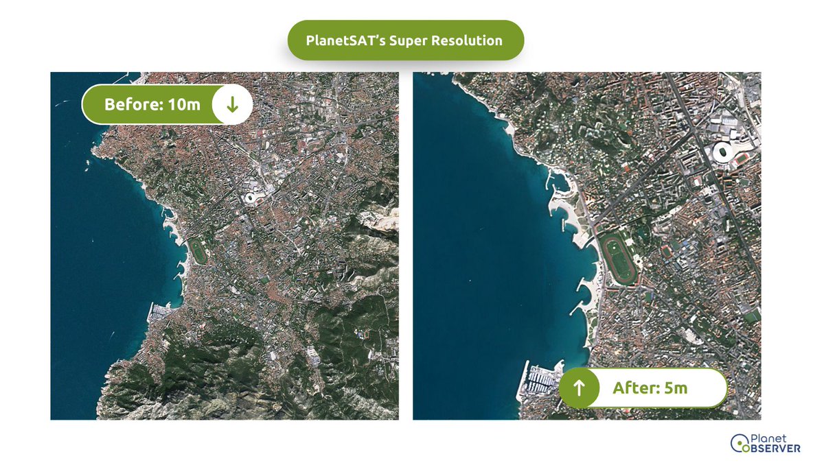 Discovering the coastal charm of Cassis and Les Calanques! 🌊

Our third installment reveals how our new AI-enhanced 5m satellite imagery captures the stunning details of coastal areas.

More comparisons coming your way!

#satelliteimagery #EarthObservation #Sentinel2