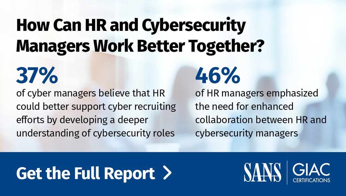 SANSInstitute's tweet image. Our new research report analyzed the #cybersecurity workforce with the goal of identifying the key factors to successfully build high-performing teams. 

📩 Download the report now to discover our key findings:  sans.org/u/1vQt

#CybersecurityManager #HumanResources