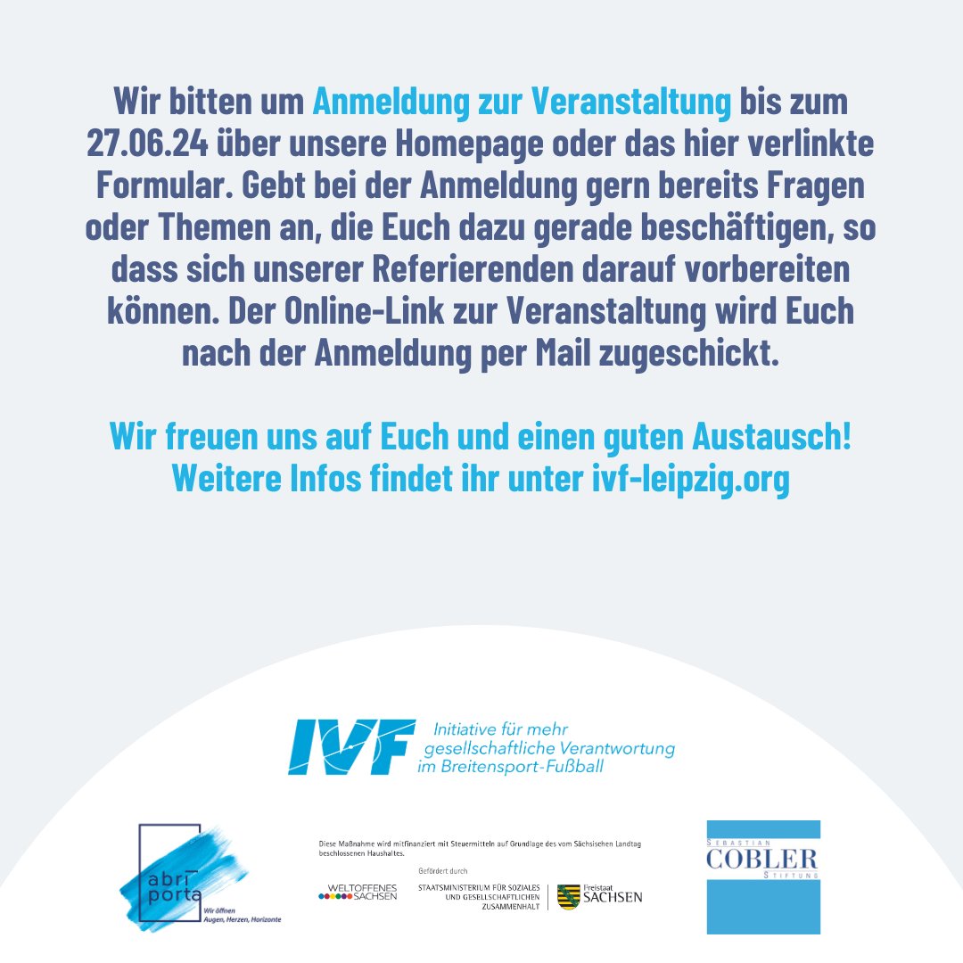 Politik hat im Fußball nichts zu suchen!?

Eine Veranstaltung zu rechtlichen Möglichkeiten und dem Umgang mit antidemokratischen Tendenzen im Vereinsumfeld

| Donnerstag 04.07.2024 | 18 – 20 Uhr | 

Anmeldung: urlr.me/qrLN1