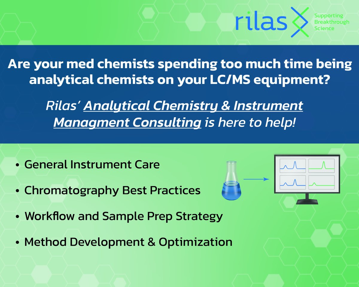 rilastech's tweet photo. With Rilas Consulting, our experts will teach and help you optimize your current set up, getting the most from your chromatography instruments and scientists.
Schedule a time with Rilas at info@rilastech.com!
More about Rilas: https://t.co/a8kWAdoGsG
#lcms #hplc #chromatography https://t.co/jFeNf5st0J