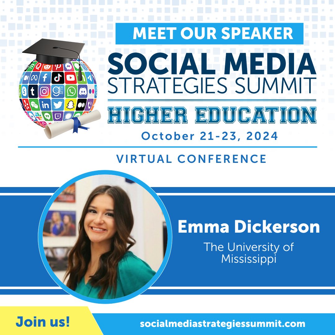 SMS_summit's tweet photo. Join Emma Dickerson from @OleMiss at #SMSsummit for Higher Ed! During her session, you'll learn to make social media accessible with alt text &amp; captions, along with the tools to make it easier. https://t.co/Hw4nCuZHzr https://t.co/L9j4nfwpaE