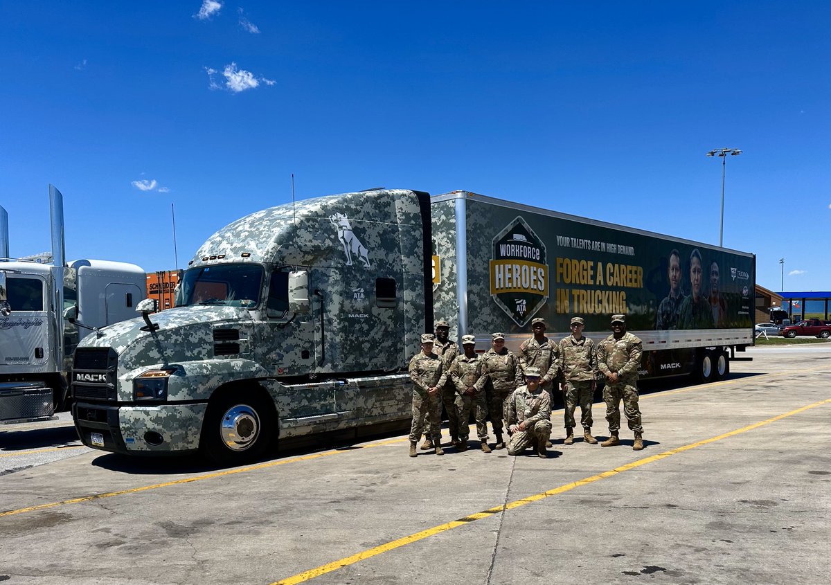 WorkforceHeroes's tweet photo. WFH professional driver Gary Martin, @FedEx, was stopping for fuel when he came across a group of soldiers. They started talking about our program and how beneficial a career in trucking is after their military career! @MackTrucks @UTMCorporate @TATravelCenters @OmnitracsHQ https://t.co/OI1jawIhhQ