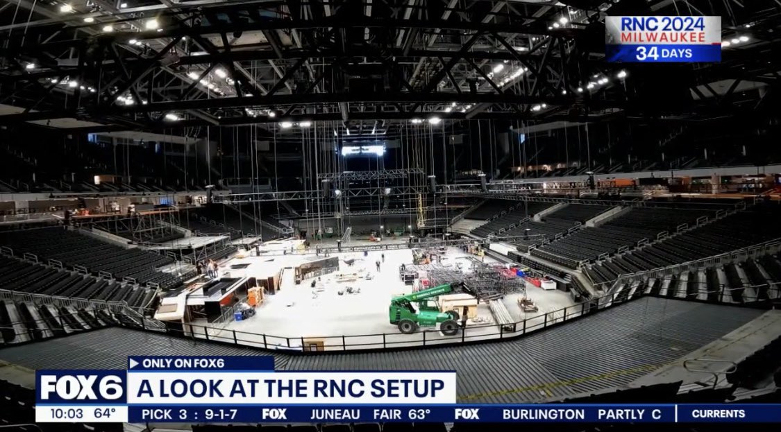 JasonCalvi's tweet photo. Construction crews are already building the RNC stage inside Milwaukee’s Fiserv Forum. Check out @fox6now @cvanzelstfox6’s exclusive look inside:
https://t.co/ypSdM3QmZn https://t.co/VxWUnMhn3U