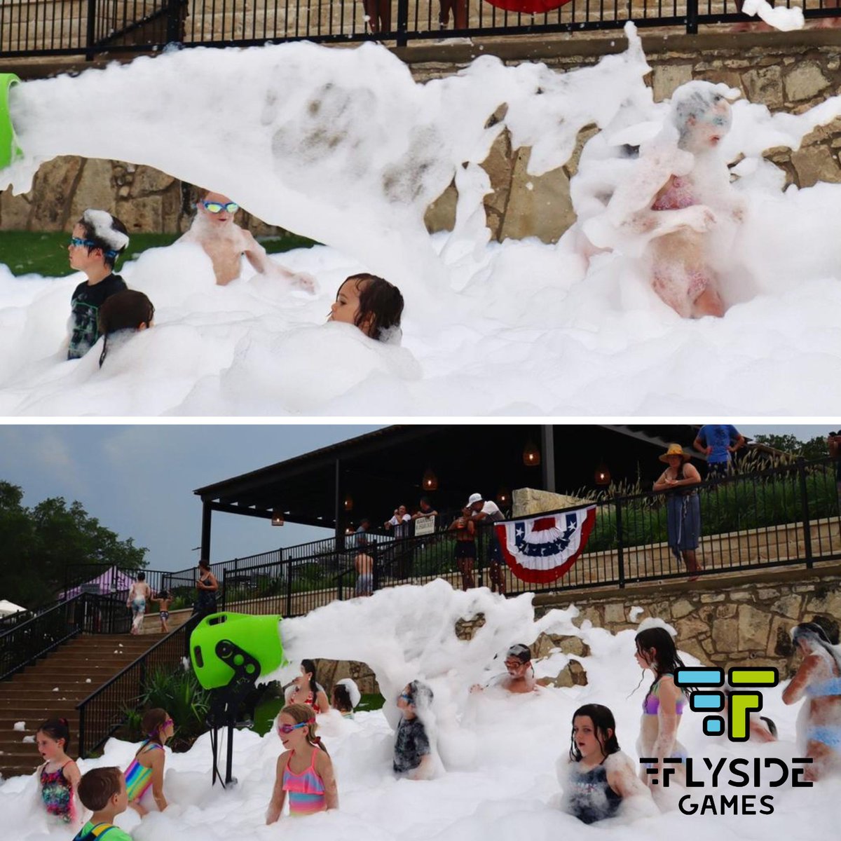 FlysideATX's tweet photo. Big thanks to Westlake Country Club for choosing Flyside Games for an epic Foam Party Cannon experience! 🎉🫧 

#FlysideGames 
#FoamParty https://t.co/g66KcGVCuO