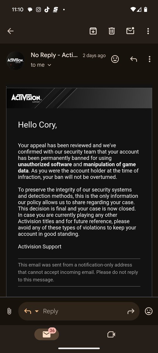 CoryGrahamMedia's tweet photo. @ATVIAssist I was perma banned after my account was hacked and someone else's battle net was linked. I fixed as quickly as possible. Support responded to my ticket immediately saying no reversal. If a real person reviewed my account they can verify this easy. Help? https://t.co/PQzXTMzq49