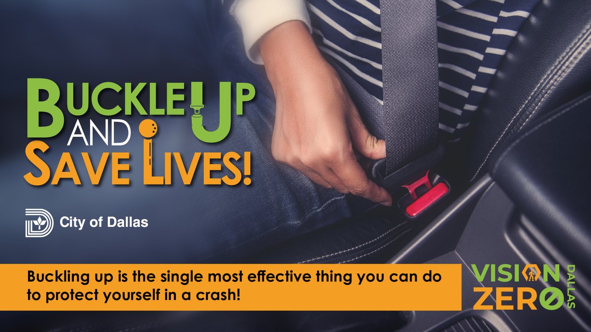 CityOfDallas's tweet photo. Don't take chances, take precautions. Buckle up and drive responsibly to help us achieve zero fatalities on Dallas roads. #VisionZeroDallas #BuckleUp https://t.co/GNrjwBmM3Y
