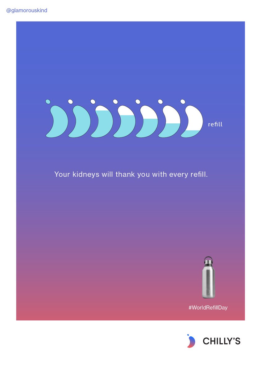 glamorouskind's tweet photo. One Minute Brief of the Day: 
Create posters to make @ChillysBottles the king of refill; remind people to ditch the plastic and fill up their reusable #ChillysBottles ahead of this weekend's #WorldRefillDay @OneMinuteBriefs https://t.co/iAAIefcxs2