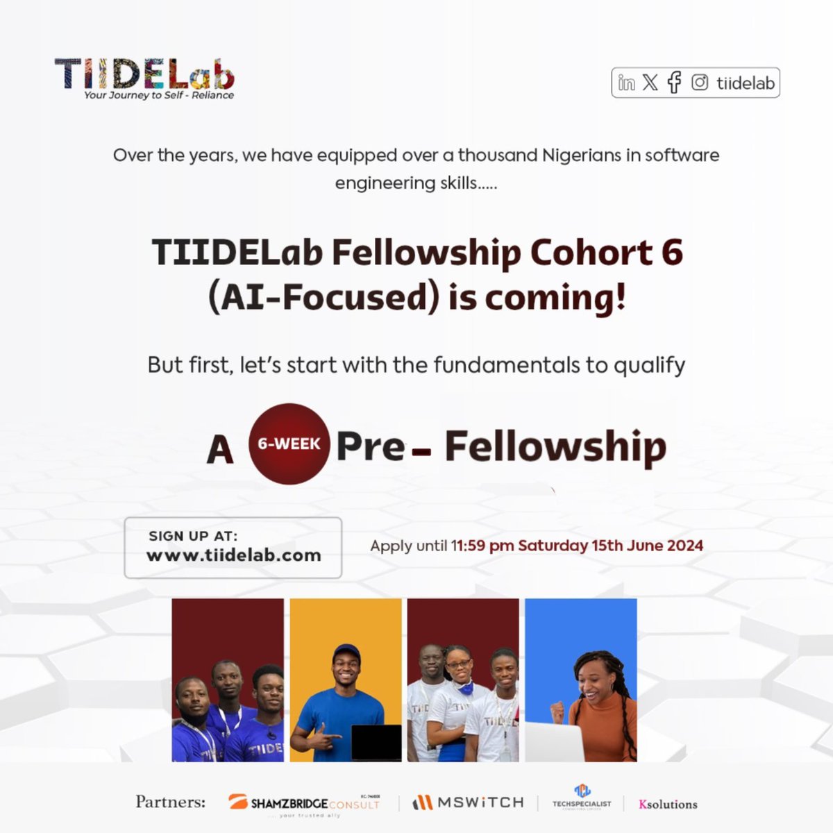 Unveiling the birth of  <a href="/TIIDELab/">TIIDELab</a> Fellowship Cohort 6!

This time, we are empowering our youngsters with skills to thrive in the ever-evolving tech industry

We are exploring #AI and it's amazing opportunities

Let's start with Pre-Fellowship 

Sign up at tiidelab.com