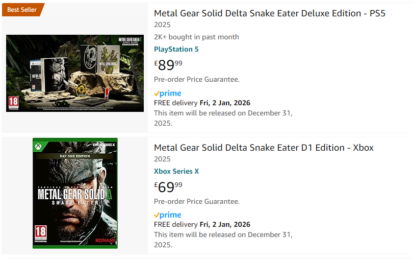 Sethbarksalot's tweet photo. Apparently MGS Delta's release is the end of next year. 
Take it with a pinch of salt though, apparently Konami told a lot of retailers they have the wrong date.

I'm betting on a late release this year, there's too much hype/videos now for it to be a 2025 release Imo. https://t.co/PFD4nkC7n4