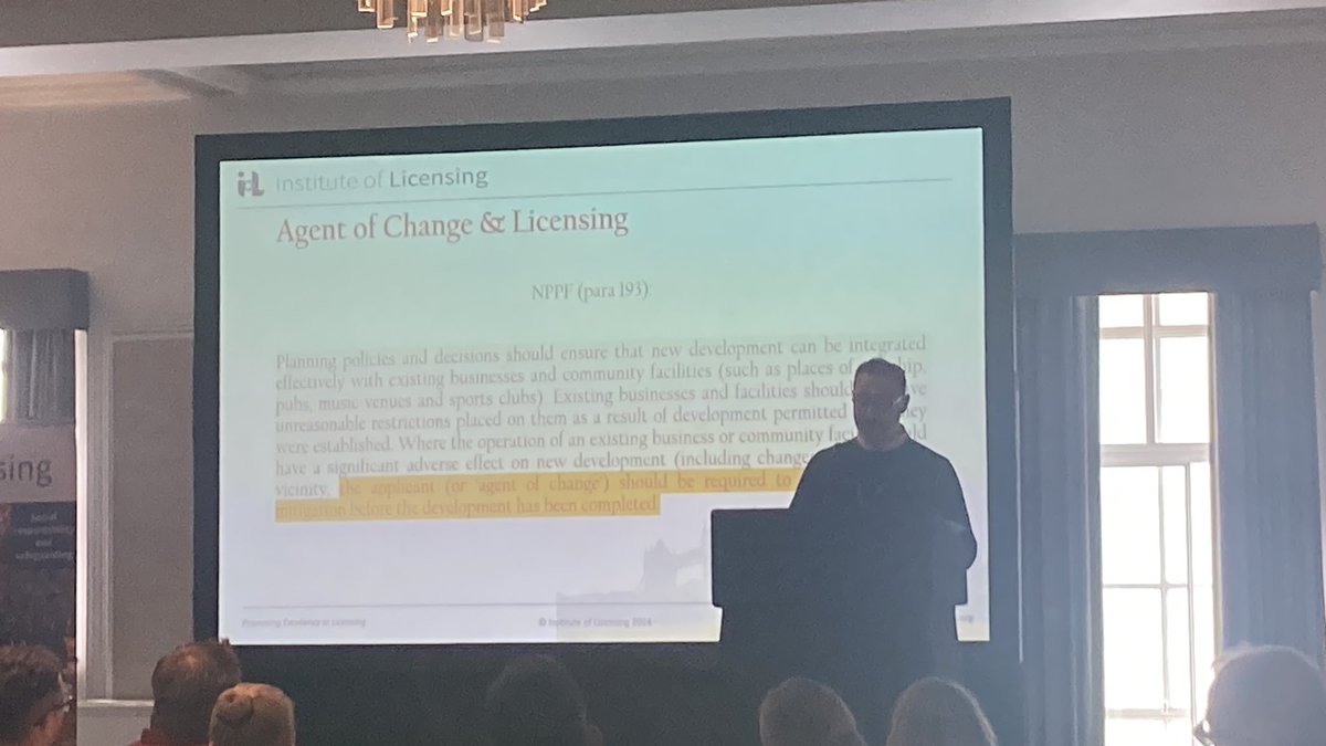 Our last speaker of the day is <a href="/ViceCounsel/">Leo Charalambides</a> Leo Charalambides talking about how the “agent of change” planning principle might apply in the world of licensing.