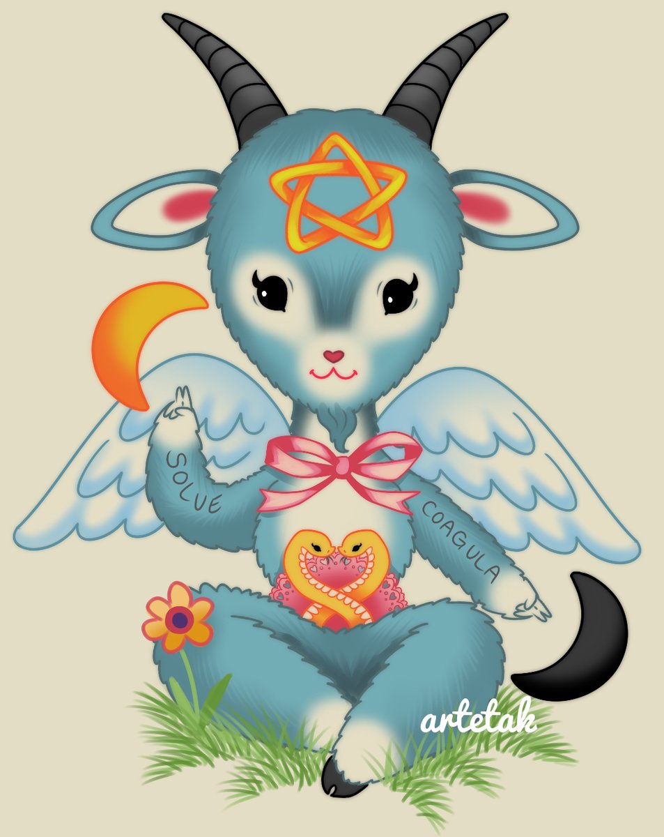 artetak's tweet photo. For context, in 2016 my Satanic ass was tired of Satanic shit coming in only black or red. Cute satanic shit wasn't a thing. So I drew Baby Baphomet and started making cute Satanic merch. I was accused of ruining Satanism, making it "kid friendly", etc. And now it's super common https://t.co/Gr59zGwZvY