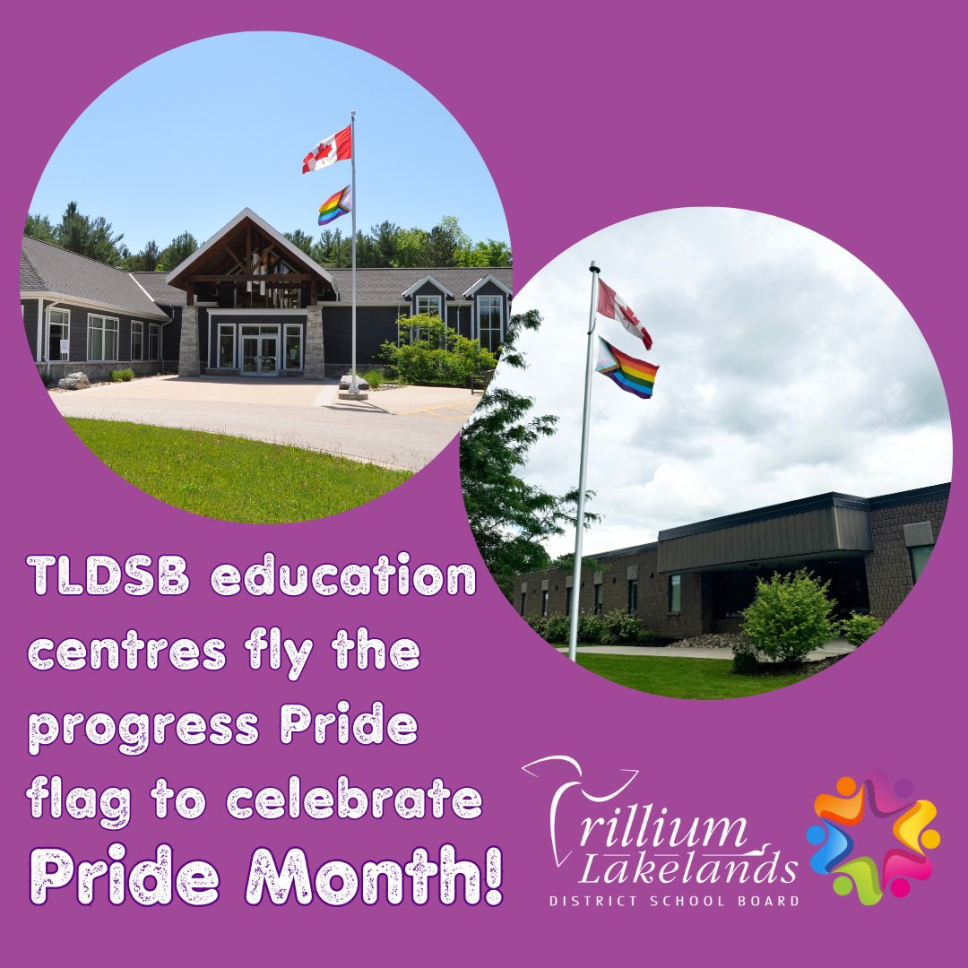 During June, TLDSB ed centres &amp; schools are flying the progressive Pride flag to highlight our commitment to ensuring equity, dignity, well-being, diversity, and inclusion of the 2SLGBTQIA+ people in our community! Learn more about our flag protocol at: ow.ly/YH8J50Sc29Z