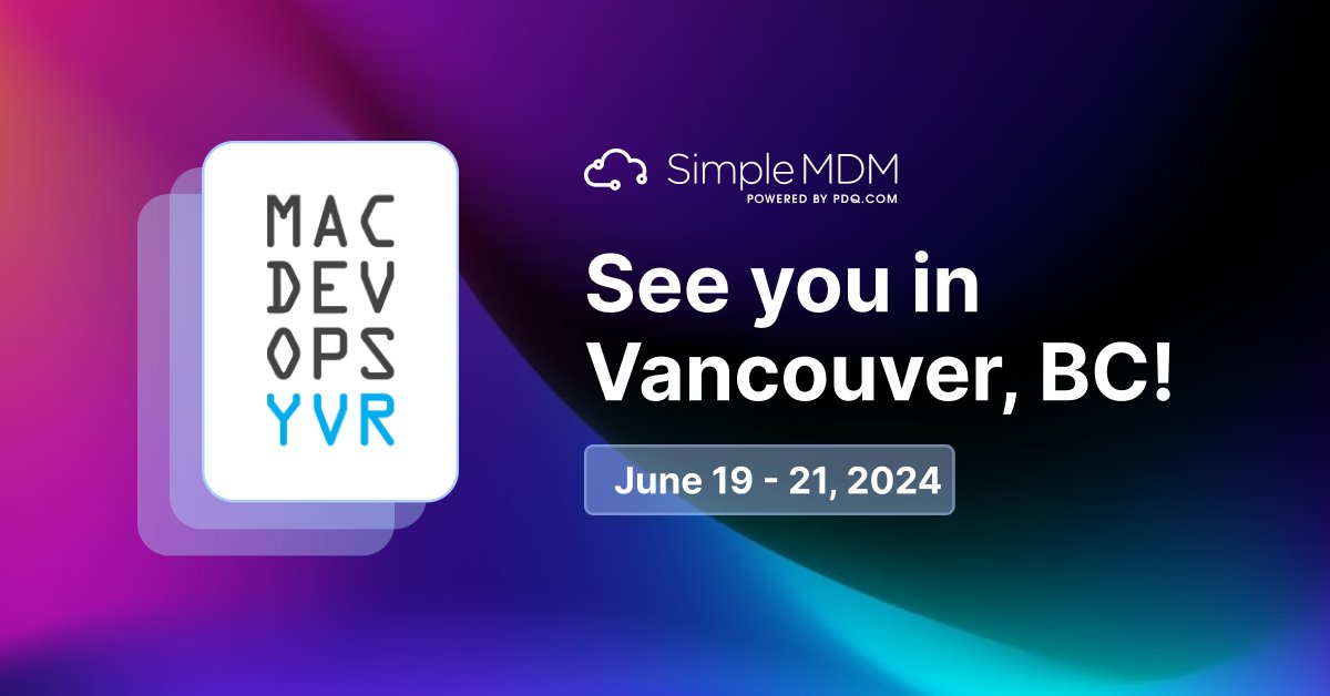 simplemdm's tweet image. Who else is going to the @MacDevOpsYVR conference? We&apos;re pumped to dive into the latest trends and technologies in Mac and iOS development. Hope to see you there! #MacDevOpsYVR