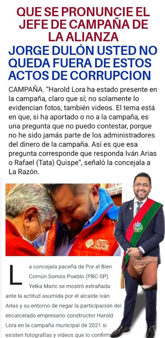 francoti347's tweet photo. Es moralmente obligatorio que @jorgedulon, jefe de campaña de @ivanariasduran, haga público el monto aportado por Harold Lora. Con su natural actitud de bobo, no puede pretender seguir engañando a los paceños. Responda si no tiene nada que esconder. https://t.co/2FrlsmL79e
