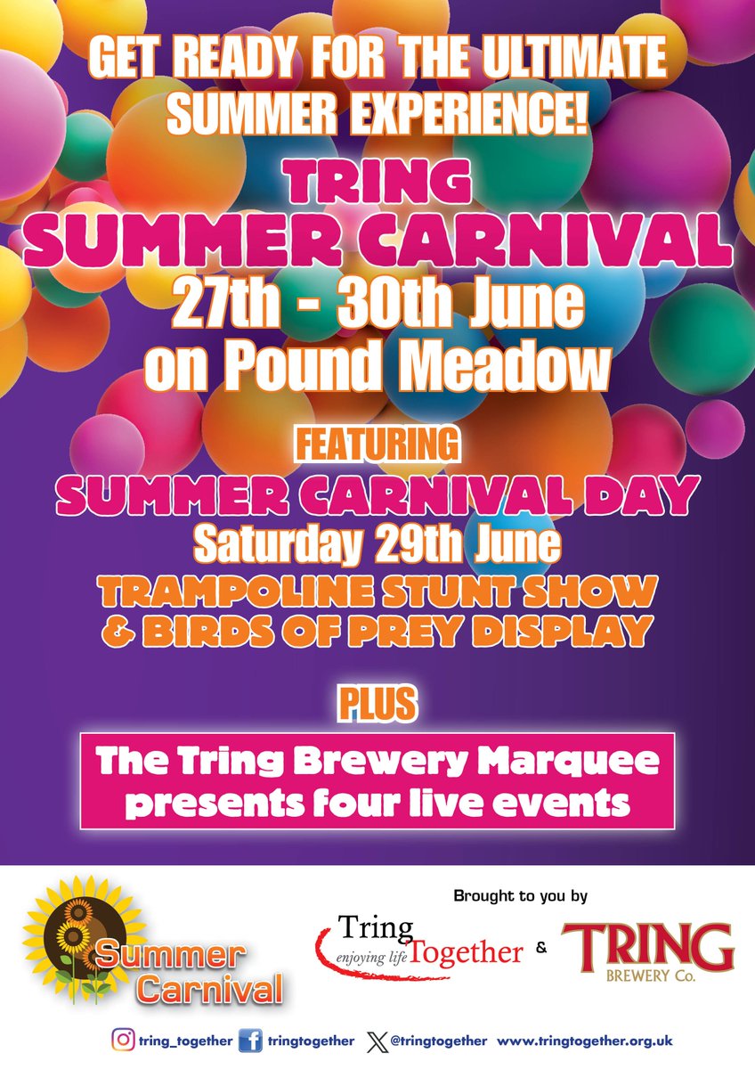 Get ready for an unforgettable experience at the Tring Summer Carnival!

Join us on Saturday, 29th June for our magnificent CJ's Birds of Prey display! 

#CarnivalMagic #BirdsOfPrey #TringSummerCarnival #CJsBirdsofPrey #Tring #CarnivalFun #carnival2024