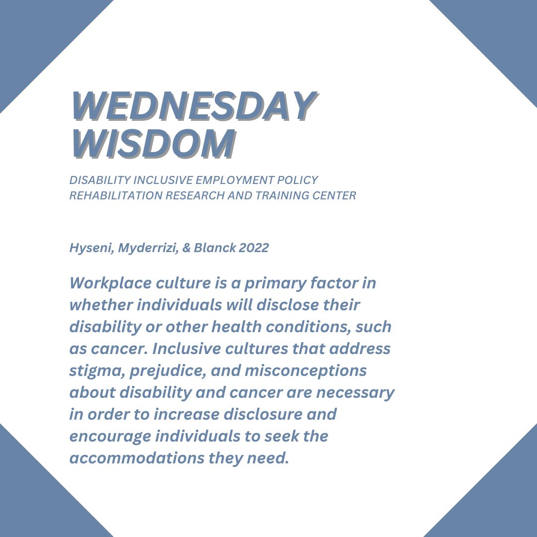 dieprrtc's tweet image. Workplace culture ➡️Disability inclusion ➡️Disability disclosure.

Full study on our website: disabilityinclusiveemployment.org/diep_rrtc_rese…