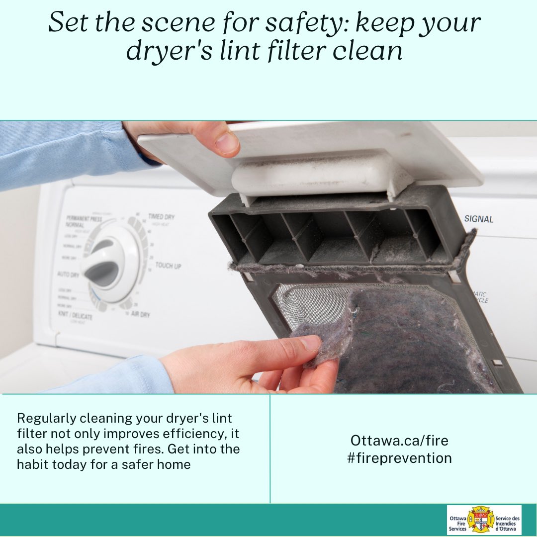 OttFirePrevent's tweet photo. 🚒✨ #FireSafetyTip: Don’t let dryer lint catch you off guard! Clean the lint trap after every load. A clogged lint filter is more than just a nuisance; it’s a 🔥 hazard. Keep it clean and stay safe! #LintAlert #CleanToPrevent https://t.co/lMhhVcqDae