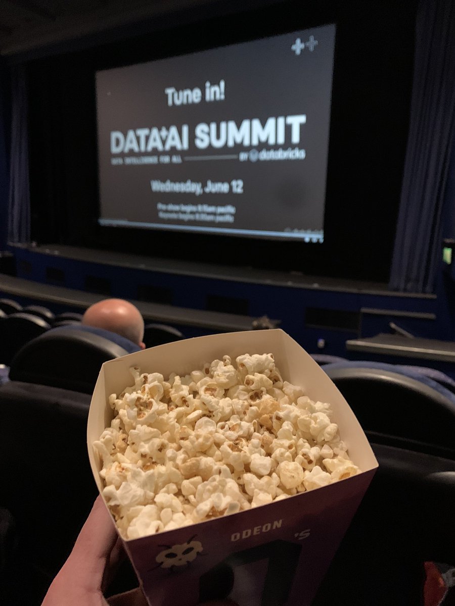 DataNath's tweet image. Great set up in the Covent Garden Odeon for the @databricks Data &amp;amp; AI summit! Free popcorn and swag? Yes please! #LiveFromTheLakehouse