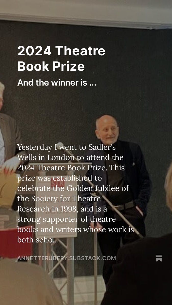 Had a great time at the Theatre Book Prize yesterday. Link to my blog in the comment.