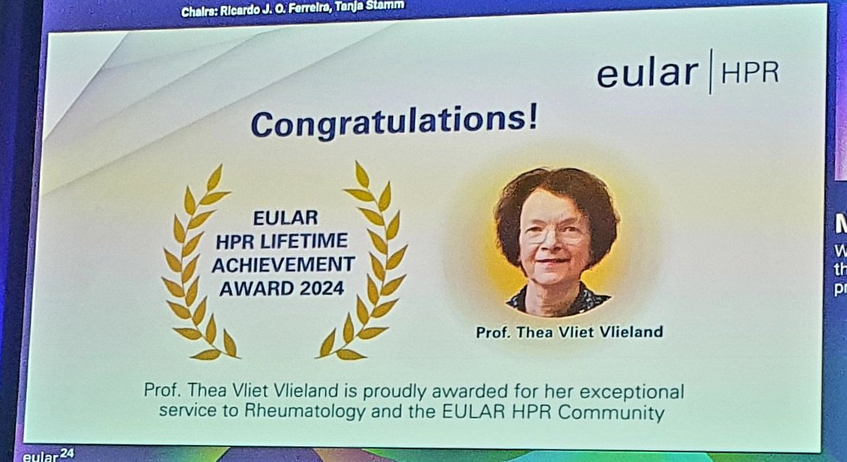 Rikke Helene Moe (@moerikke) on Twitter photo Celebrating the EULAR lifetime achievement awarded dedicated, brilliant and very hard working one-of-a-kind Professor Thea Vliet Vlieland. ❤️ This is the second awardee ever, the first was Professor Christina Opava <a href="/ChrOpa_prof/">Christina Opava</a> <a href="/ACRheum/">American College of Rheumatology</a> <a href="/eular_org/">EULAR</a> <a href="/eularHPR/">EULAR HPR - Health Professionals in Rheumatology</a> THANK YOU! 💐 Celebrating the EULAR lifetime achievement awarded dedicated, brilliant and very hard working one-of-a-kind Professor Thea Vliet Vlieland. ❤️ This is the second awardee ever, the first was Professor Christina Opava <a href="/ChrOpa_prof/">Christina Opava</a> <a href="/ACRheum/">American College of Rheumatology</a> <a href="/eular_org/">EULAR</a> <a href="/eularHPR/">EULAR HPR - Health Professionals in Rheumatology</a> THANK YOU! 💐