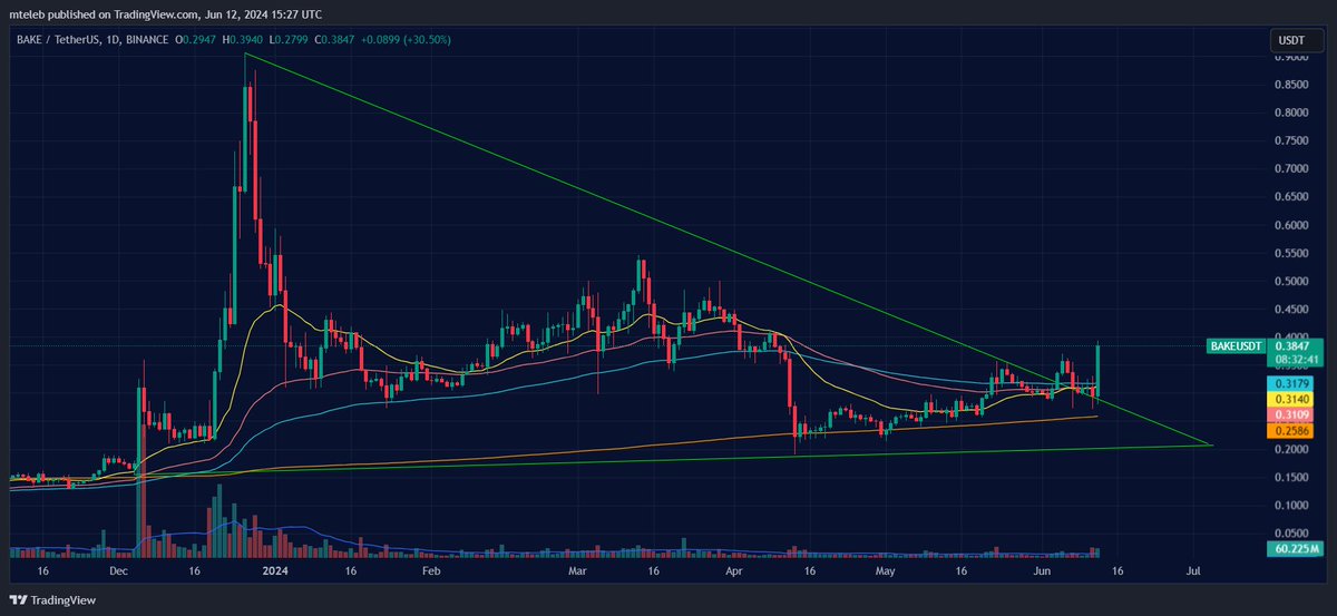 ElDineero's tweet photo. $BAKE Everything is up📈 today after the CPI. But #BAKE is wilding out🔥, Up today 31%🟢
#BAKE #BTC #CRYPTO https://t.co/TOiooprhG8