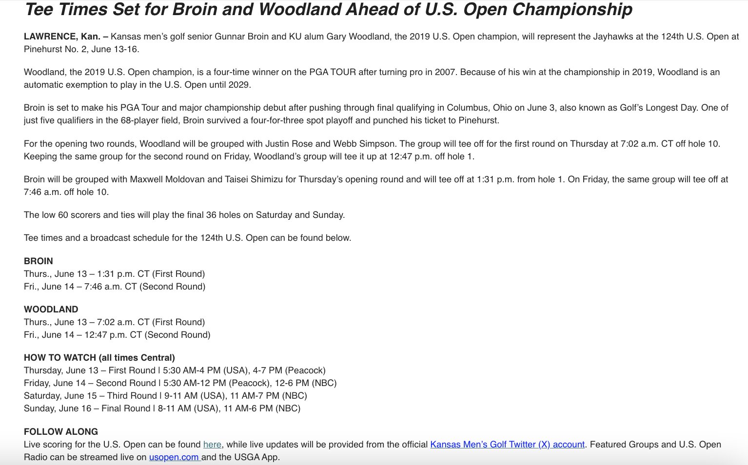 How to Watch the 2024 U.S Open Men's Golf Schedule, Streaming