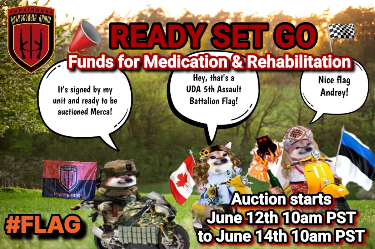 lorchan50's tweet photo. 📣#FLAG AUCTION🏁
🥳We are auctioning off a second UDA 5th Assault Battalion Flag signed by @__sweety__UDA and his unit. 
👌Andrey's surgery went well and all the hardware has been removed from his left leg. 
       🆘️Now we have the🆘️
      📣NEED FOR SPEED🏁
to fund his rehabilitation and medication bills. 🫡Andrey is anxious to return to the front! 
✨️Our auction starts today, Wednesday, June 12 at 10am PST (7pm CET) and runs until Friday, June 14, 10am PST (7pm CET). ✨️
💛💙Minimum bid for this flag is $200 USD.💙💛
🙏 Post your bid in the replies along with #FLAG so we can track the bids more easily. 
If you prefer, you may place your bid by DM to both myself & @MercaFleur.🙏 
💰Donations to Andrey's medical expenses can also be made by 🏥🫡🅿️🅿️:
@andrey2020212121@gmail.com