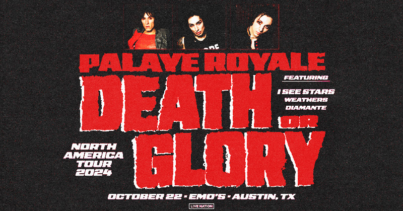 emosaustin's tweet photo. JUST ANNOUNCED

Palaye Royale "DEATH OR GLORY TOUR 2024" ft. I See Stars, Weathers, and Diamante on Tues, October 22!

👑 Live Nation Presale: Thurs 6/13 @ 10am
👑 Ticketmaster Presale: Thurs 6/13 @ 10am
👑 Public Onsale: Fri 6/14 @ 10am

❤️ https://t.co/LA7vYpxuQZ
All Ages Event https://t.co/SqJZlYkBKf