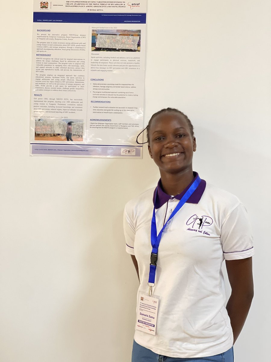 DamarisJuma3's tweet photo. Day 2 of the #2ndCSSforum The poster presentation of my  abstract about  the untapped power of using targeted interventions to create awareness  of the triple threat of #HIV&amp;AIDs, GBV and teenage pregnancy through our #NDOTO program at @GirlPow71900718 https://t.co/cDEIMiA3Gd