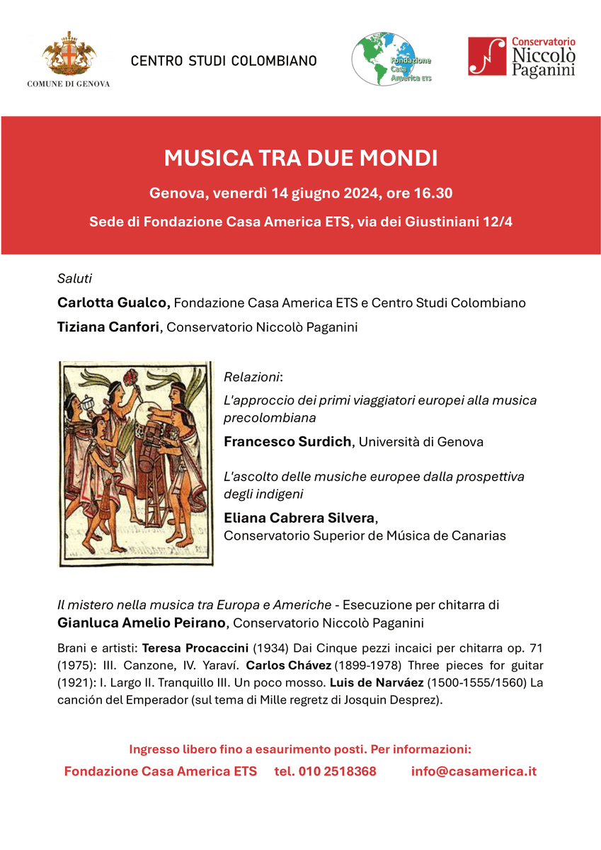ComunediGenova's tweet photo. ➡️Venerdì 14 giugno alle 16:30, nella sede di Fondazione Casa America ETS, in via dei Giustiniani 12/4, il Centro Studi Colombiano organizza in collaborazione con il Conservatorio Niccolò Paganini di Genova l'evento “Musica tra due mondi” .

ℹ I dettagli: https://t.co/CglvoYPk9l https://t.co/Meku3DZlds