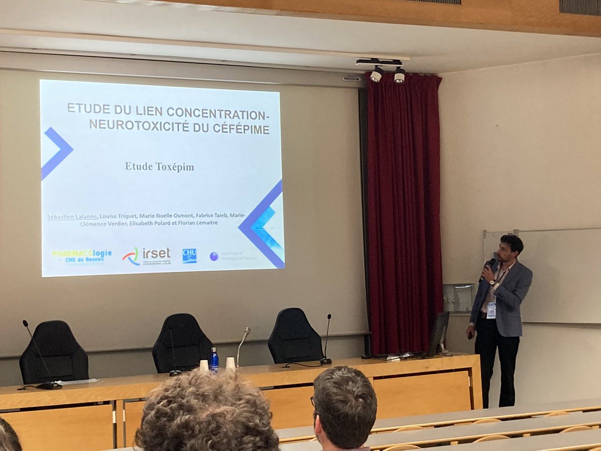 Florian Lemaitre (@florianlemaitr5) on Twitter photo Sébastien Lalanne <a href="/PharmacoRennes/">Pharmaco_Rennes</a> présente les résultats de l’étude Toxepim avec une collaboration entre laboratoire de pharmacologie et le CRPV <a href="/CHURennes/">CHU de Rennes</a> pour évaluer le lien concentration - toxicité d’un cefepime en hématologie. #sfpt2024 Sébastien Lalanne <a href="/PharmacoRennes/">Pharmaco_Rennes</a> présente les résultats de l’étude Toxepim avec une collaboration entre laboratoire de pharmacologie et le CRPV <a href="/CHURennes/">CHU de Rennes</a> pour évaluer le lien concentration - toxicité d’un cefepime en hématologie. #sfpt2024