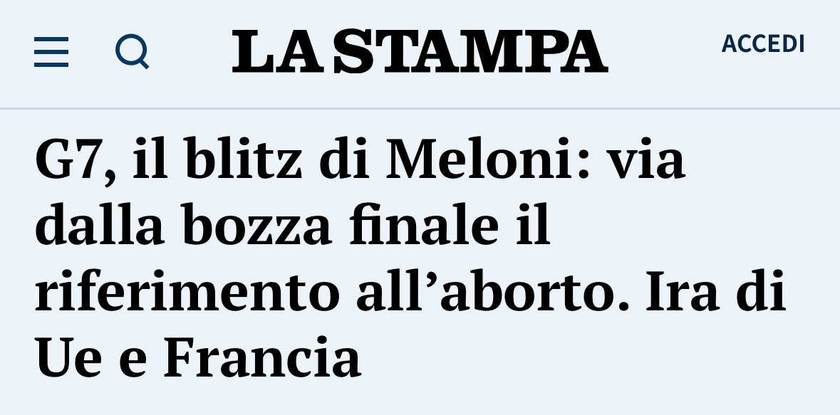 È il G7, non Atreju.
Utilizzare la presidenza italiana del più importante forum intergovernativo per attaccare i diritti delle donne è gravissimo. 
Questo G7 si apre nel peggiore dei modi per l’Italia e la sua credibilità.